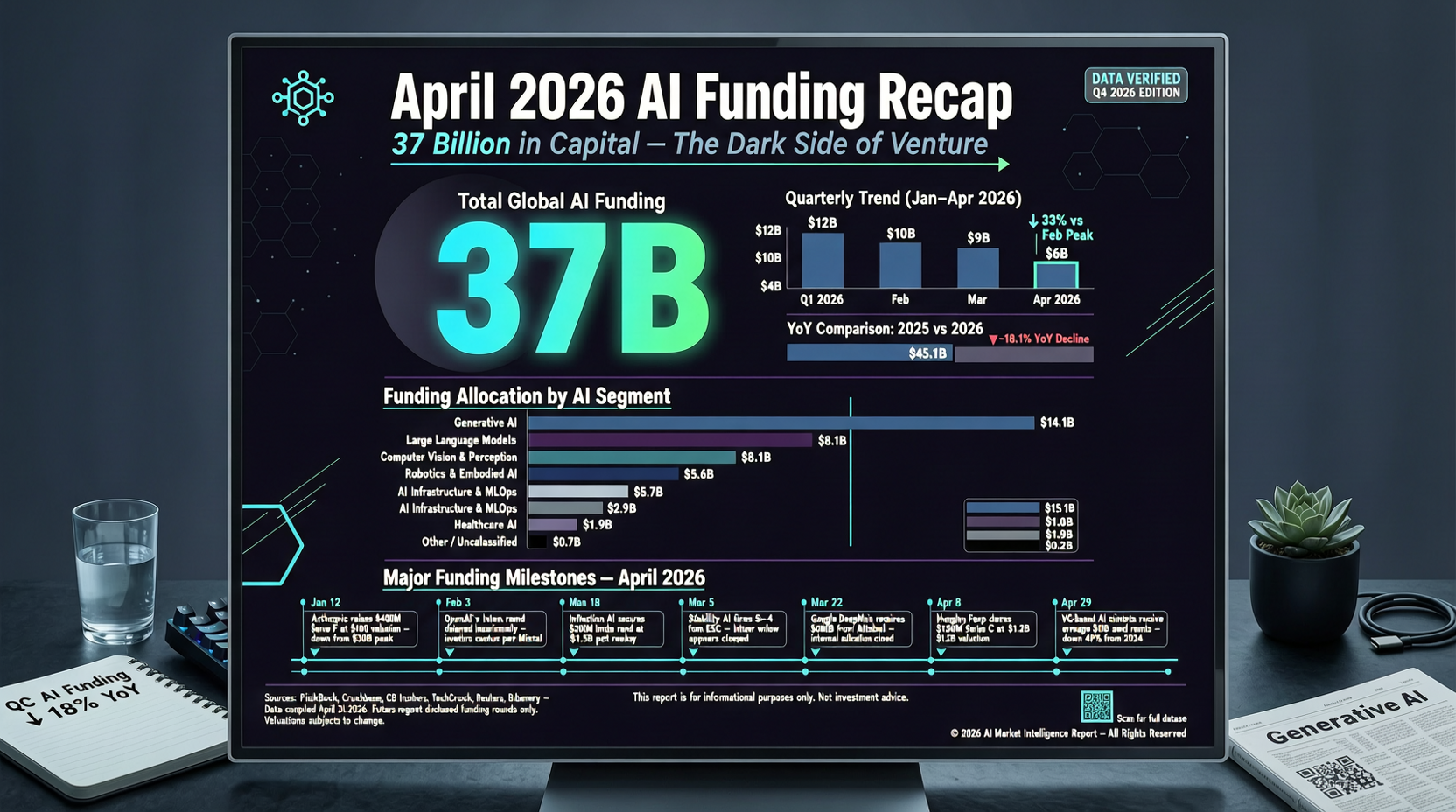 2026 年 4 月 AI 融资 370 亿美元：模型公司拿走 267 亿，占全球 VC 的 66%