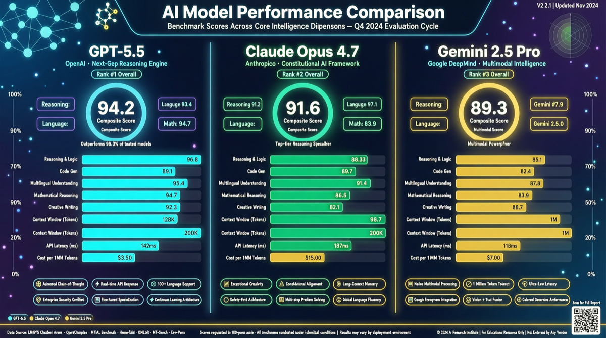 GPT-5.5 vs Claude Opus 4.7 vs Gemini 2.5 Pro：2026年4月旗舰模型横评