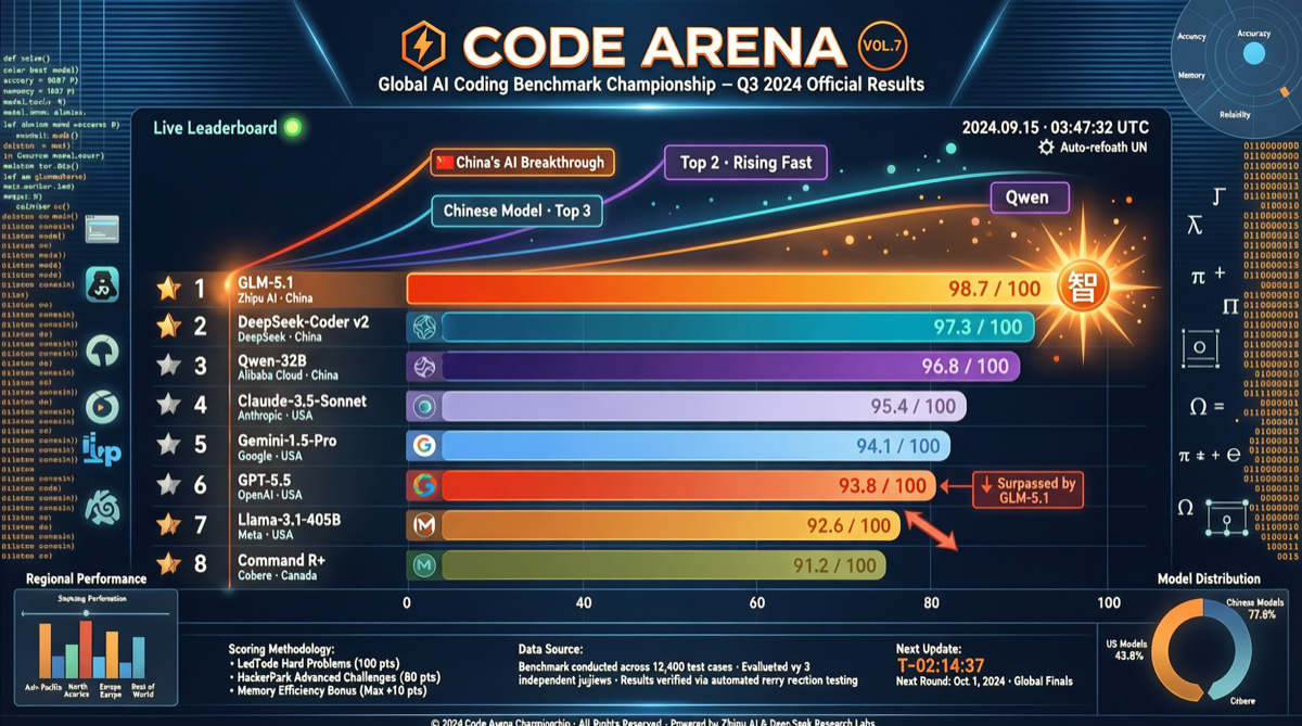 Code Arena 排名剧变：GLM-5.1 超越 GPT-5.5 High，国产模型编码能力集体上位