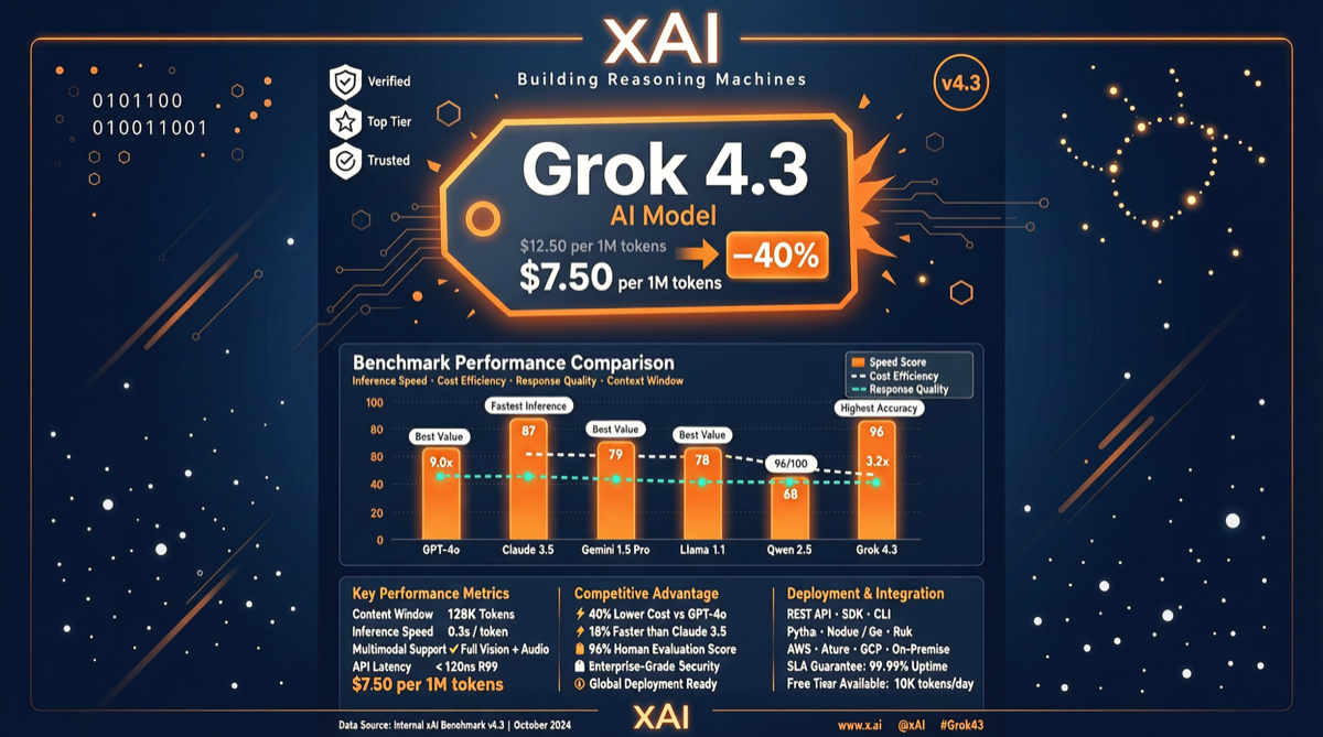 Grok 4.3 静默上线：AA 智能指数 53 分登顶，输入价格砍掉 40%